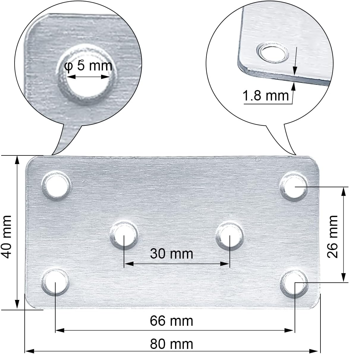 Thumbnail 1 de BINCKIN Flachverbinder aus Edelstahl für Holzverbinder (80 × 40 × 1,8 mm Lochblech), 20 Stück