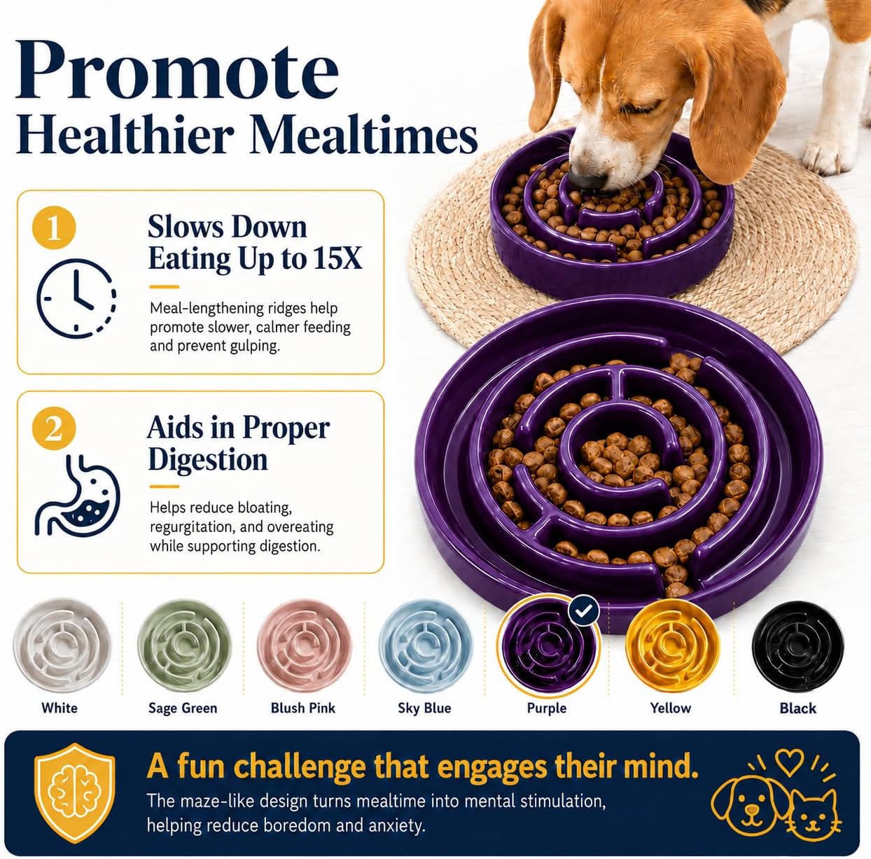 Thumbnail 1 de Ceramic Slow Feeder Dog Bowl, 1.5-Cup Capacity