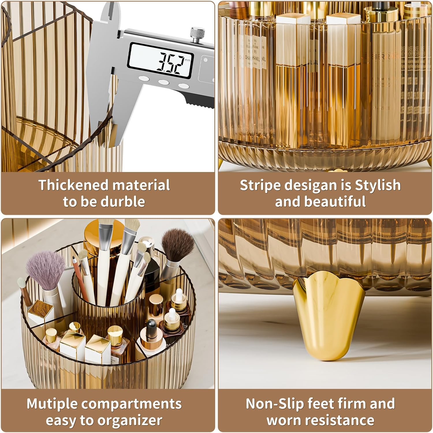 Thumbnail 5 de fanado 360° drehbarer Make-up-Organizer mit 5 Fächern (klarer Bernstein)