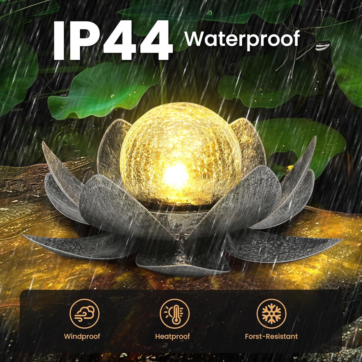 Detalle de GIGALUMI Solar Lights Outdoor Garden Ornament – Amber Lotus Flower, IP44 Weatherproof