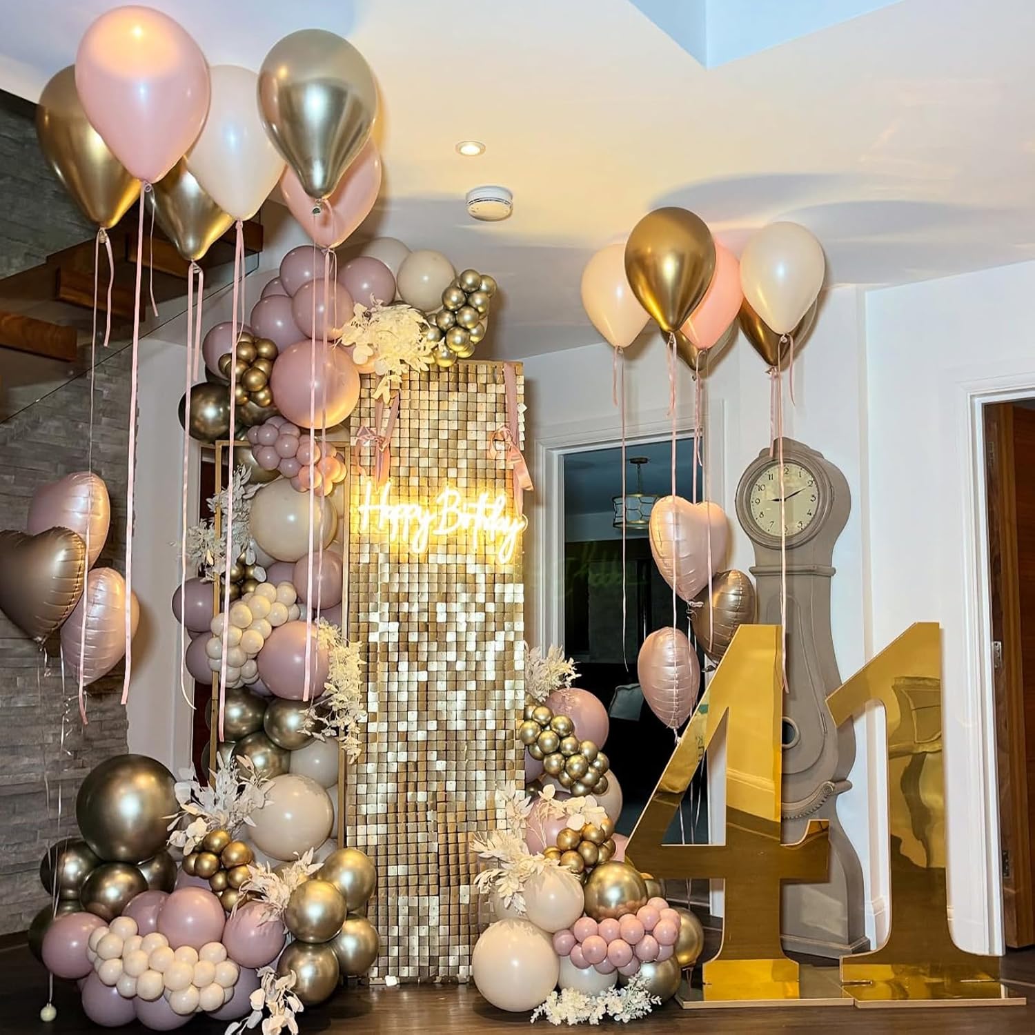 Thumbnail 4 de White Pink Gold Balloons Set, 12 Inch Double Stuffed Pearls in Blush Pink & Champagne Gold — 50 pcs for Fairy Birthday, Wedding & Party Decor