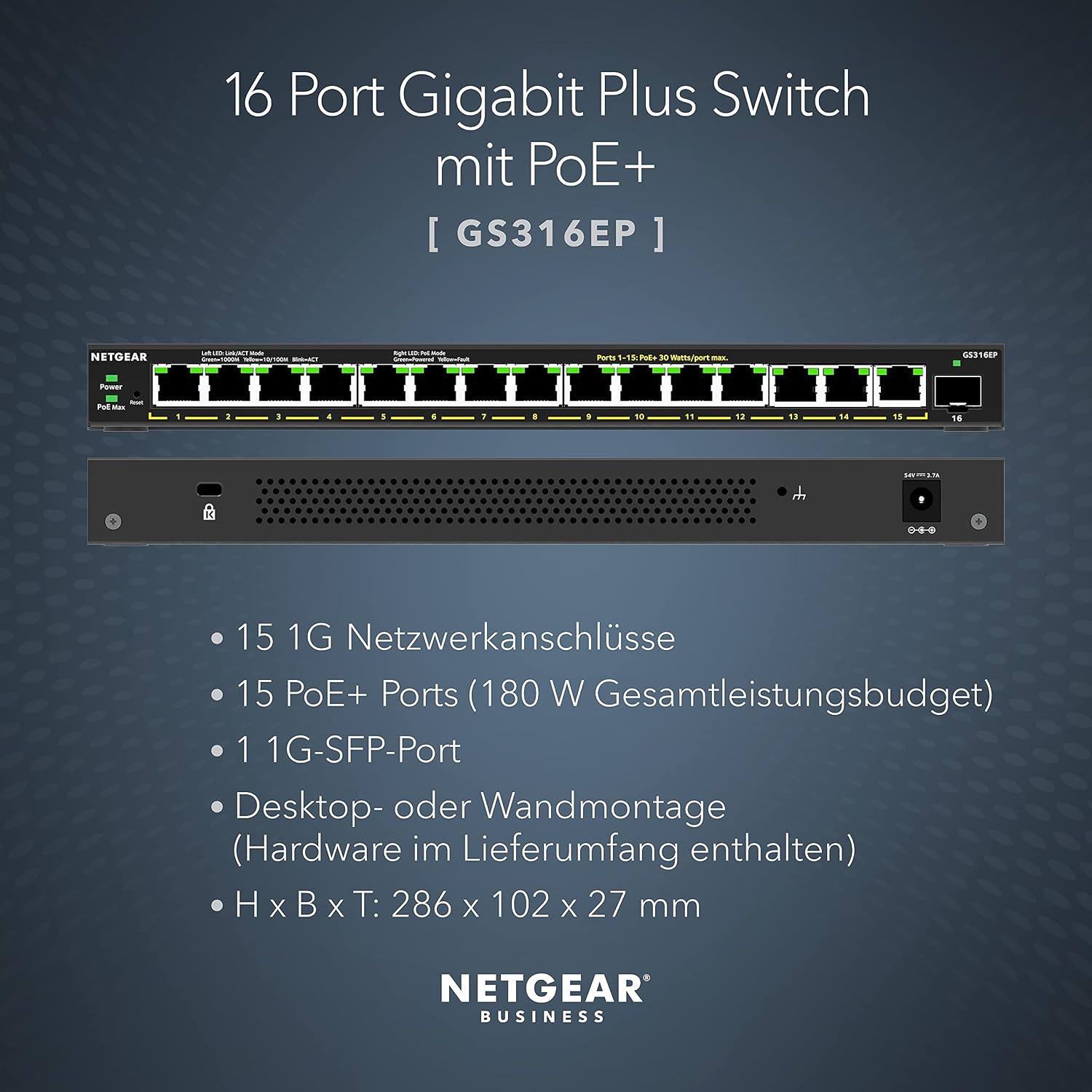 Thumbnail 1 de NETGEAR GS316EP 16-Port Gigabit PoE+ Managed Switch mit 15 PoE+-Ports und 1x SFP
