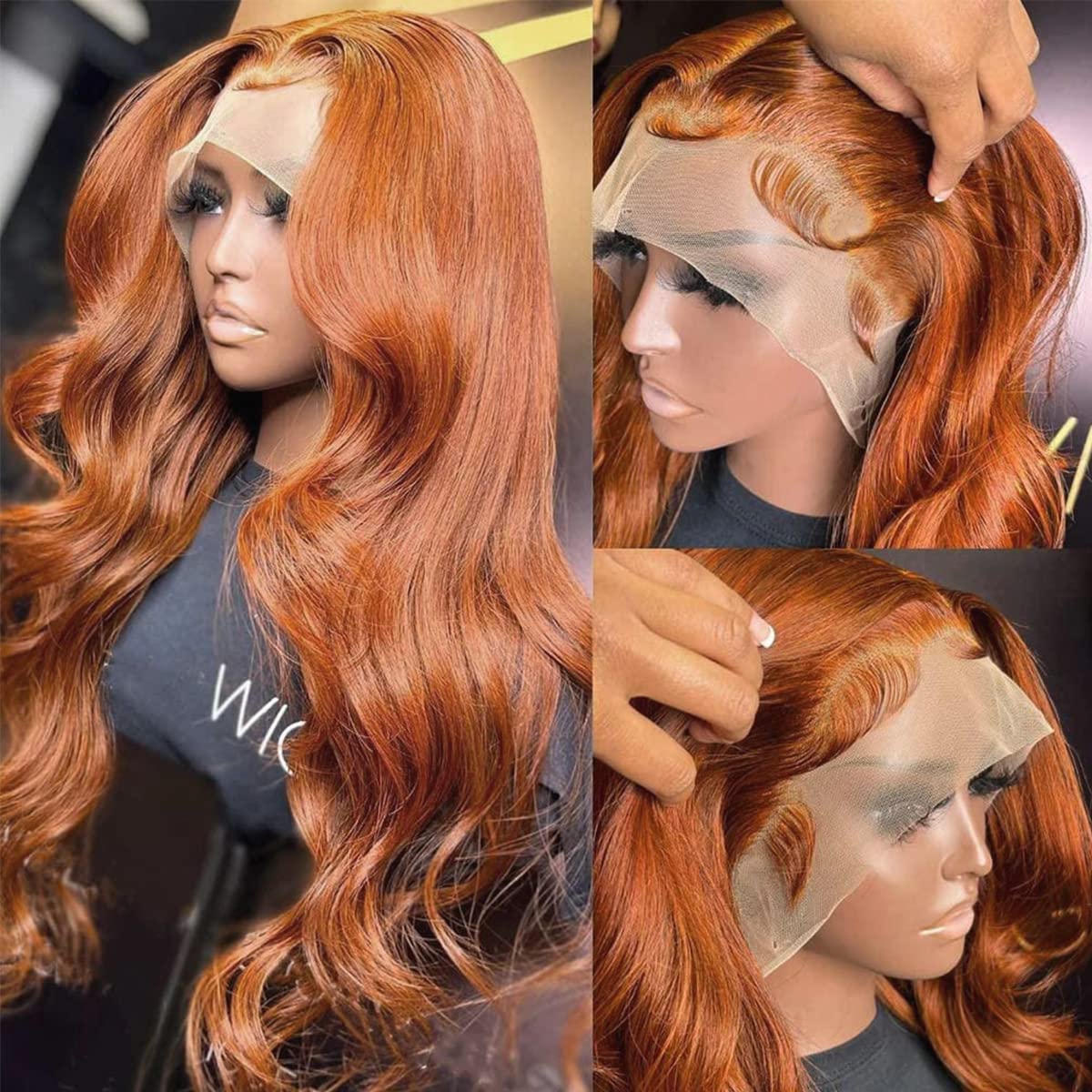Detalle de 13X4 Dark Ginger Lace Front Wig (Human Hair, Body Wave) — 18 inch, Copper Brown Color, Glueless