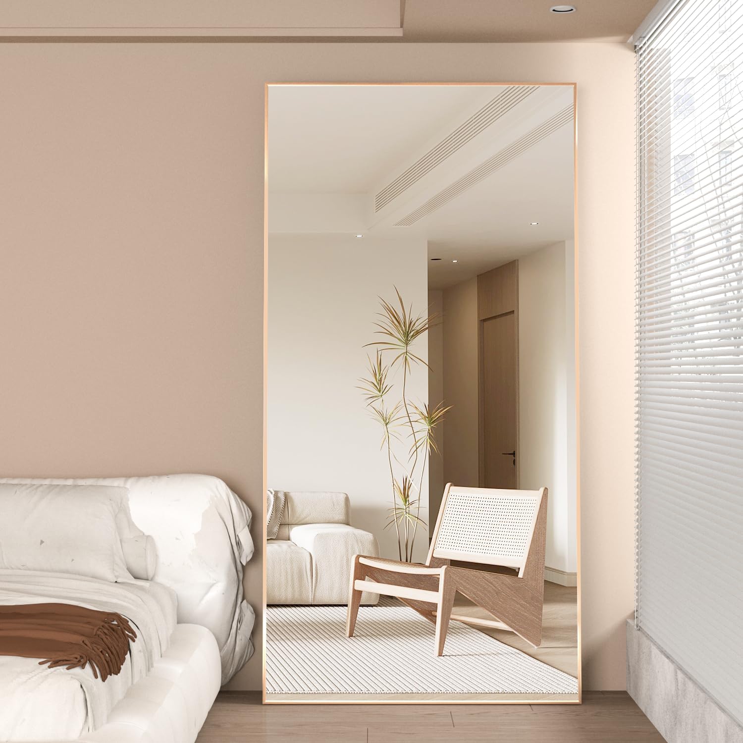 Detalle de NEUWEABY vloerspiegel 180 x 80 cm met goudkleurig aluminium frame
