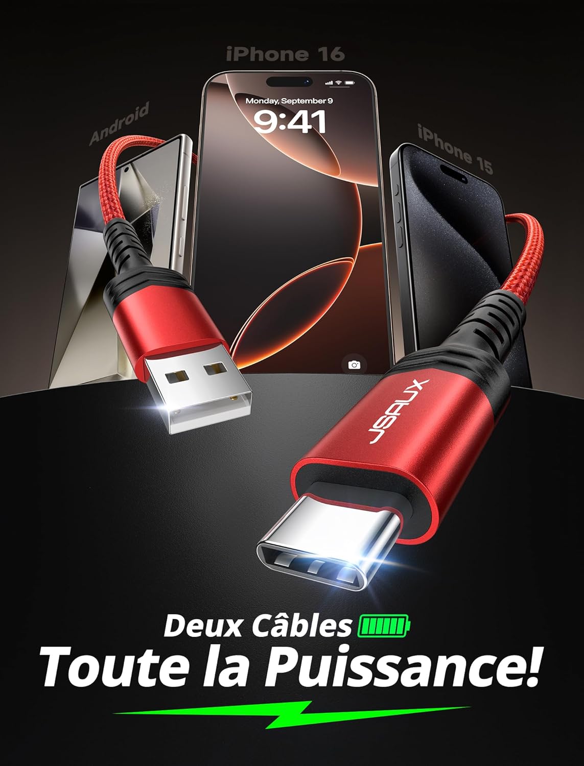 Thumbnail 1 de JSAUX Câble USB C 2M 3,1A 🔌