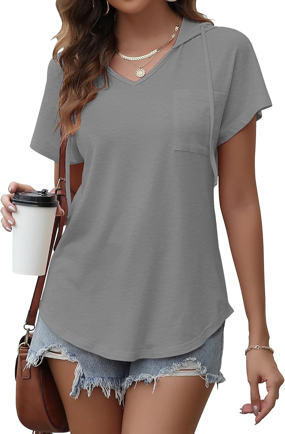 Thumbnail 2 de WNEEDU T-Shirt Donna Manica Corta Felpa con Cappuccio: casual e versatile per l’estate