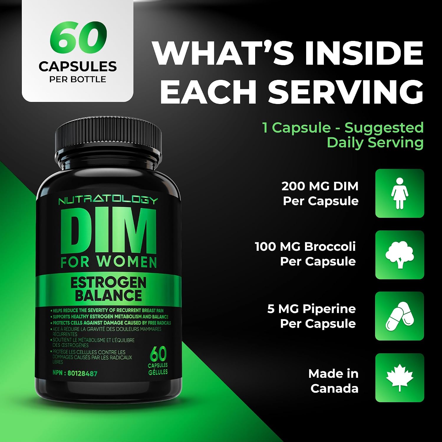 Detalle de Nutratology DIM supplement, 60 capsules