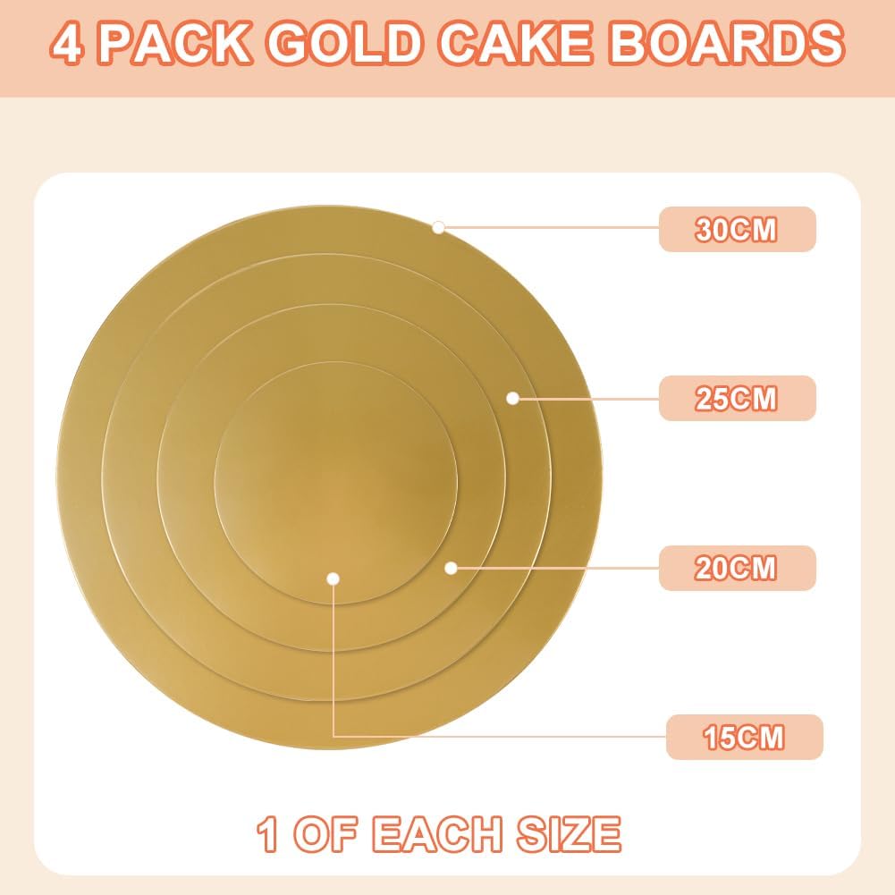 Detalle 2 de Vicloon V-DGDP-JK-FBA Cake Boards, 4 Gold Round Bases in 15–30 cm Sizes