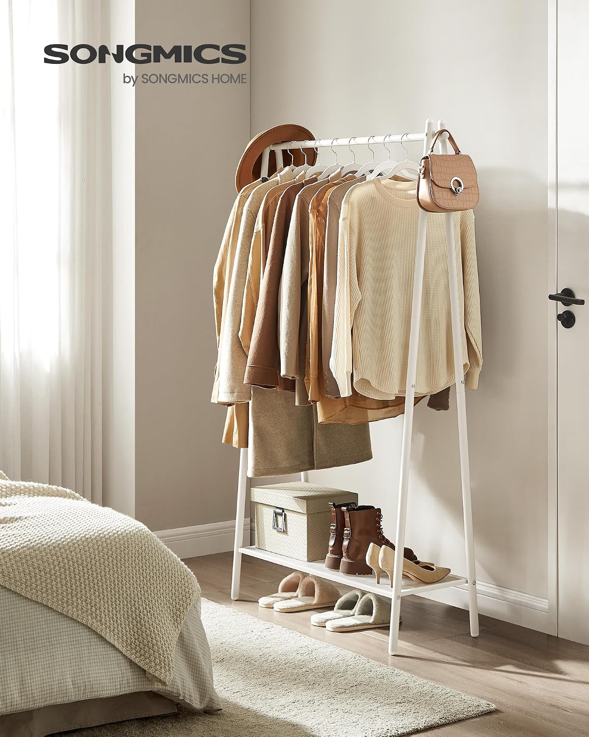 Detalle 2 de SONGMICS 777HSR023W01 kledingrek met schoenenplank, mat wit