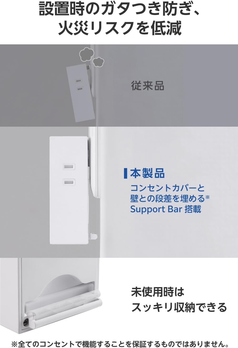 Detalle de エレコム ECT-37-3A2CWH USB付き直挿し電源タップ 3個口・USB-A×2・USB-C×1、合計15W
