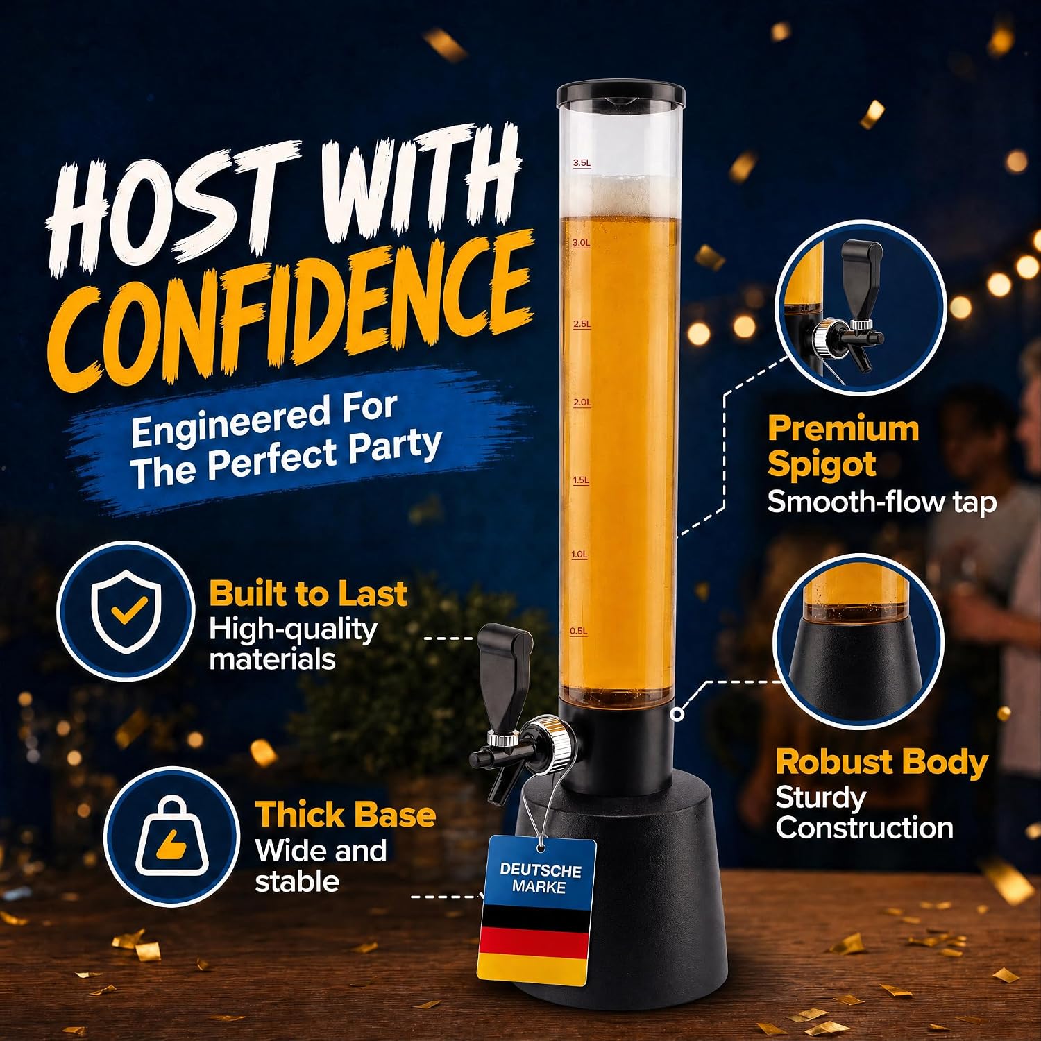 Detalle de GOODS+GADGETS® 3.5 L Beer Tower Dispenser with Tap, Ice & Stainless Steel