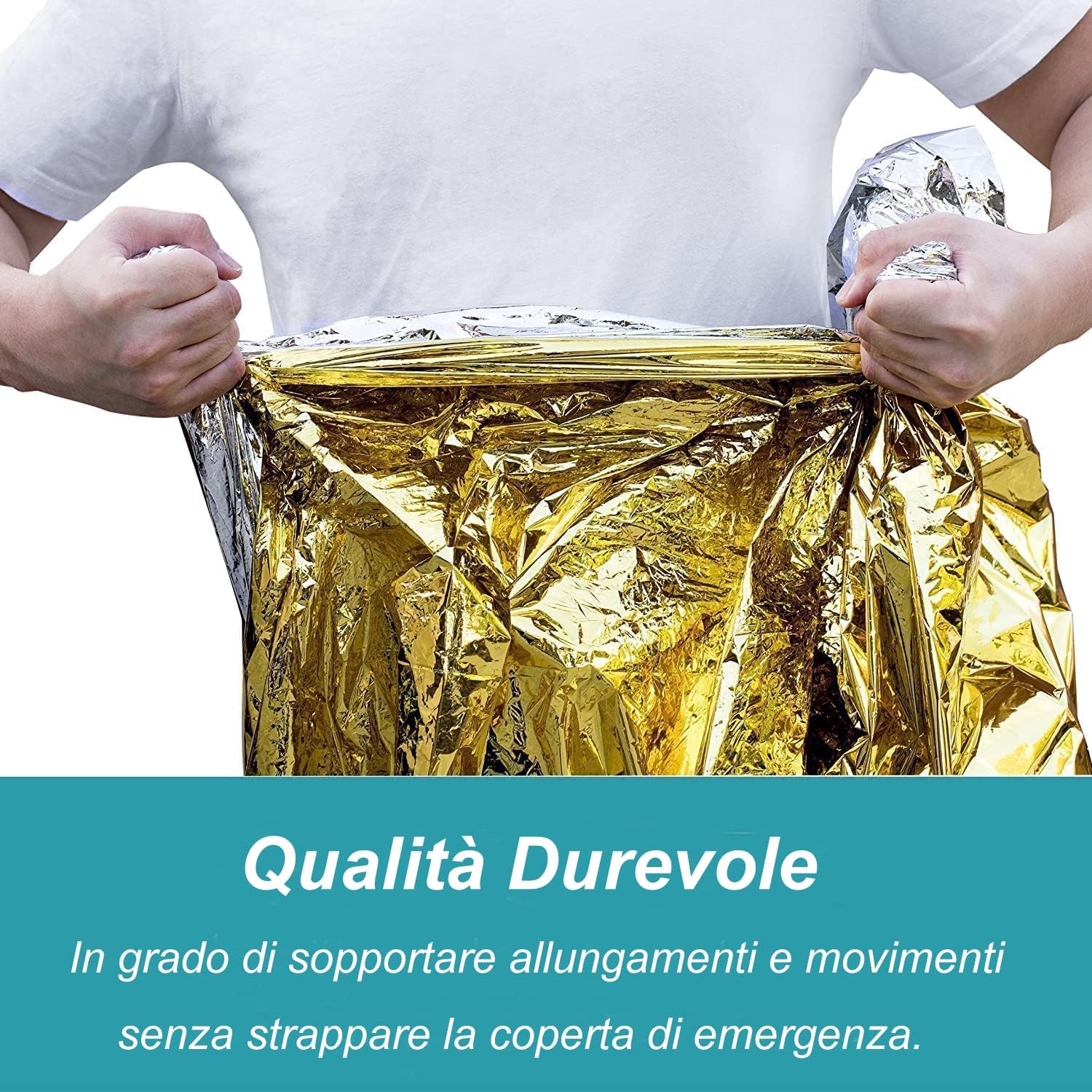 Thumbnail 3 de HONYAO Coperta Termica di Emergenza 3 Pezzi 210×160 cm (oro/argento) per freddo, pioggia e vento