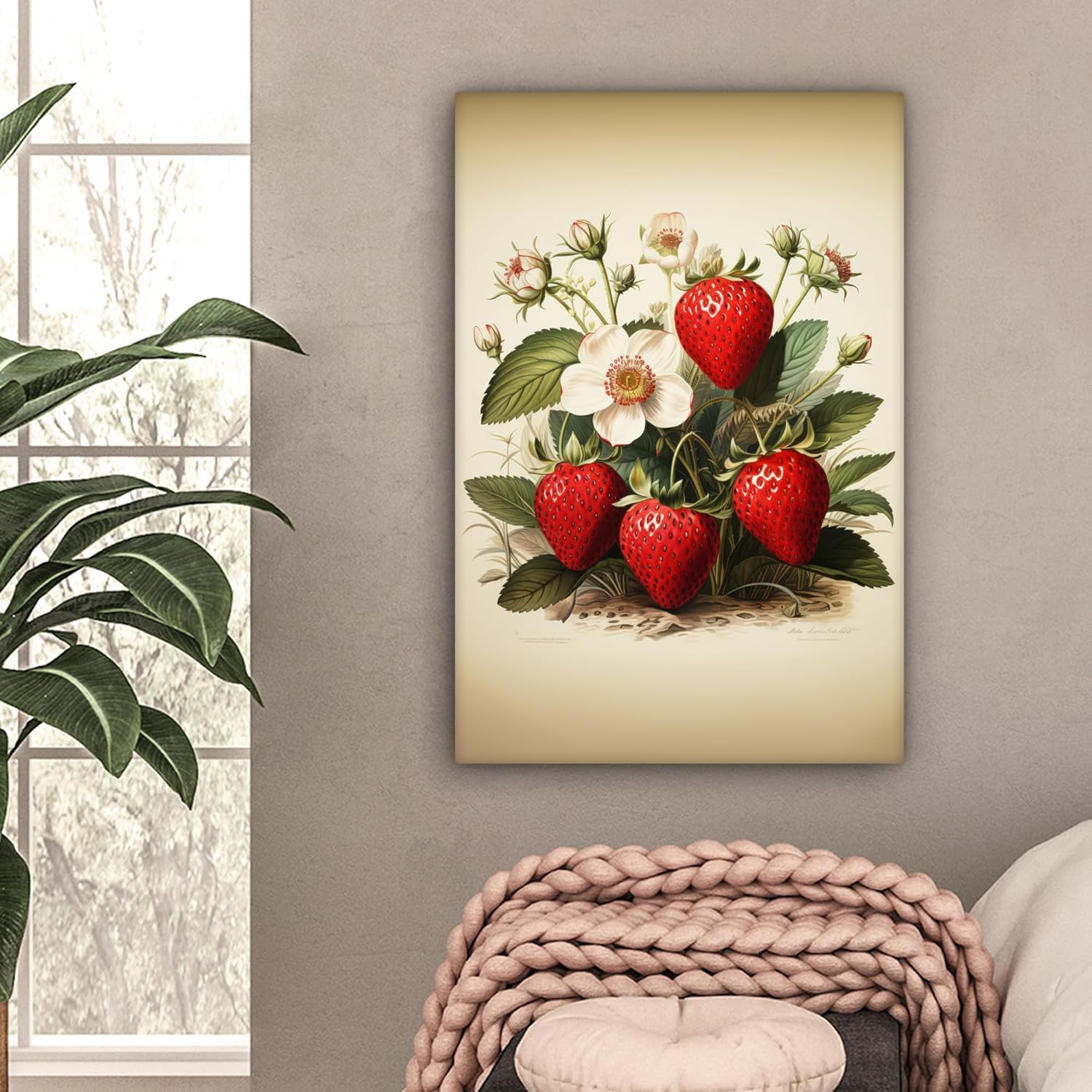 Thumbnail 5 de MuchoWow Impression sur toile murale 60x90 cm Fraises Plantes Fruits Nature, beige