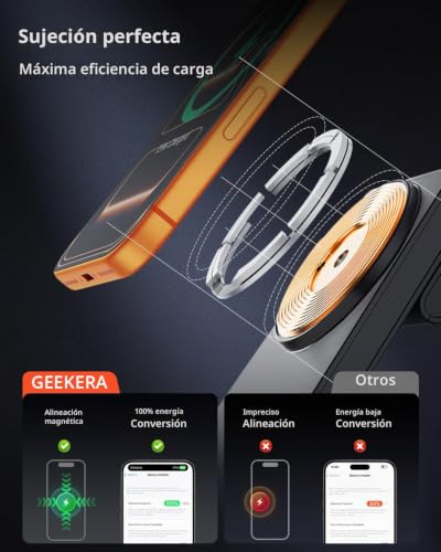 Detalle de GEEKERA Estación de Carga 3 en 1 para Apple: base magnética MagSafe para iPhone, Apple Watch y AirPods (Negro Mate)