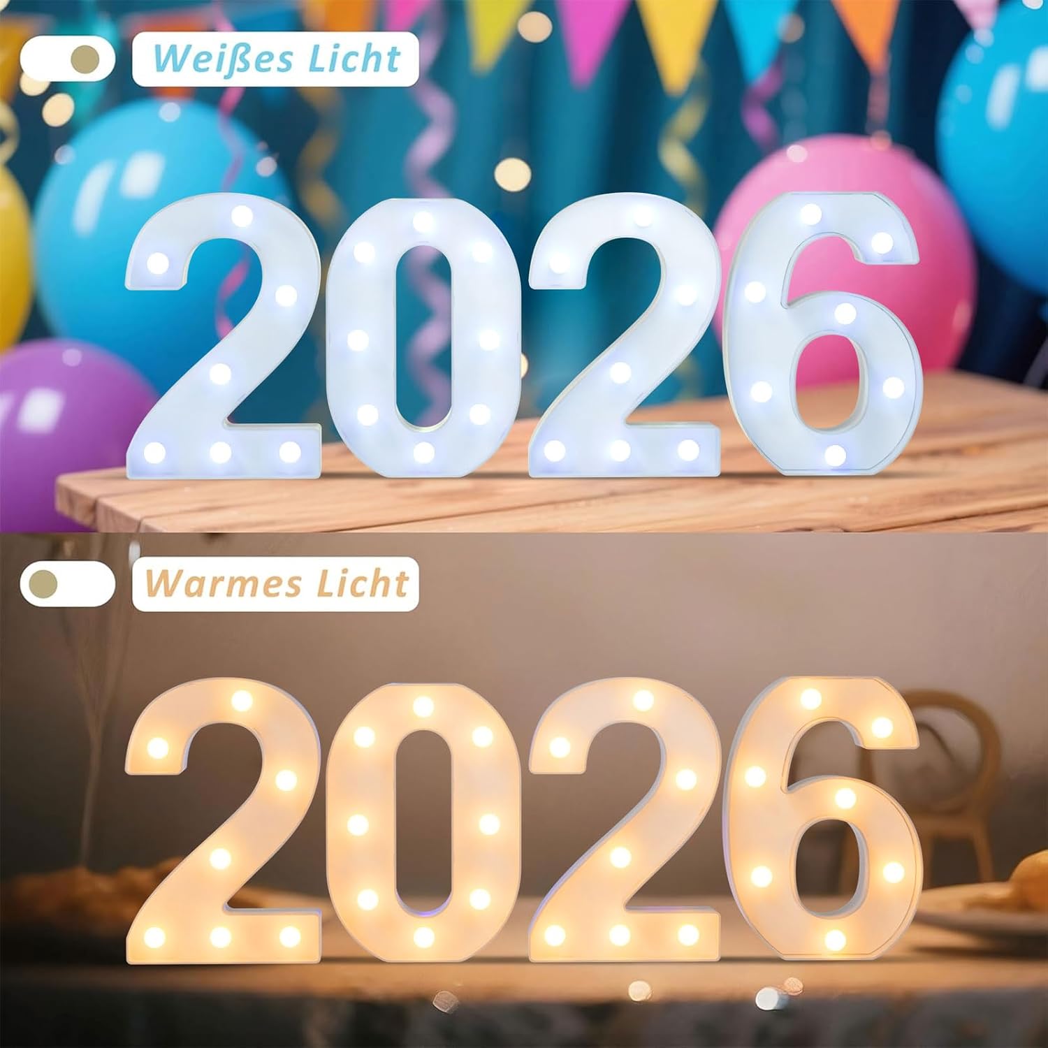 Detalle de LED Zahlenlampe 2026 – beleuchtete Ziffern mit Warmweiß/Kaltweiß, batteriebetrieben