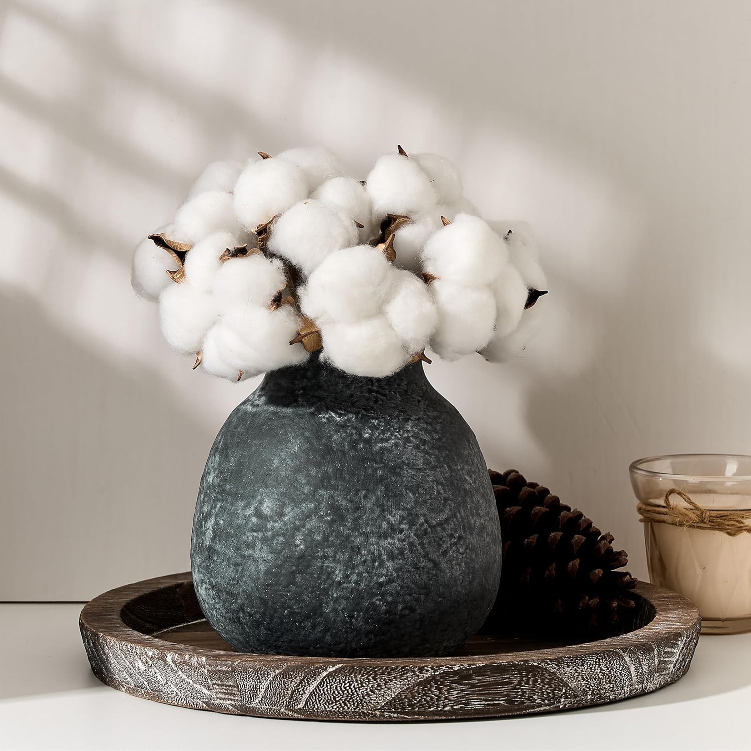 Thumbnail 6 de PORCER rustikale Keramik-Blumenvase im Boho-/Bauernhaus-Stil, ca. 15 cm, schwarz