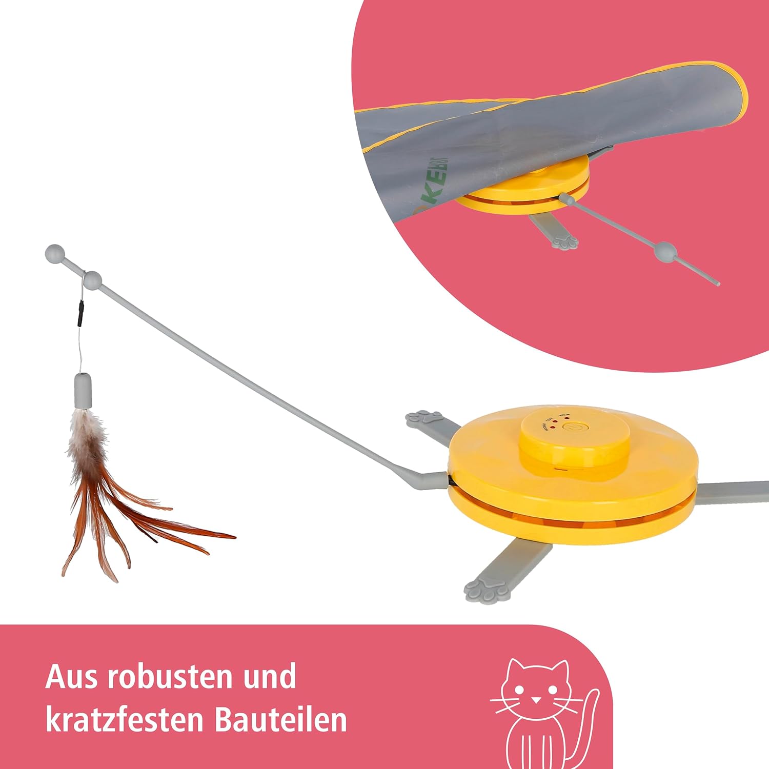 Detalle de Kerbl 2-in-1 Catch The Tail Feather Cat Toy with rotating feather and stick play modes