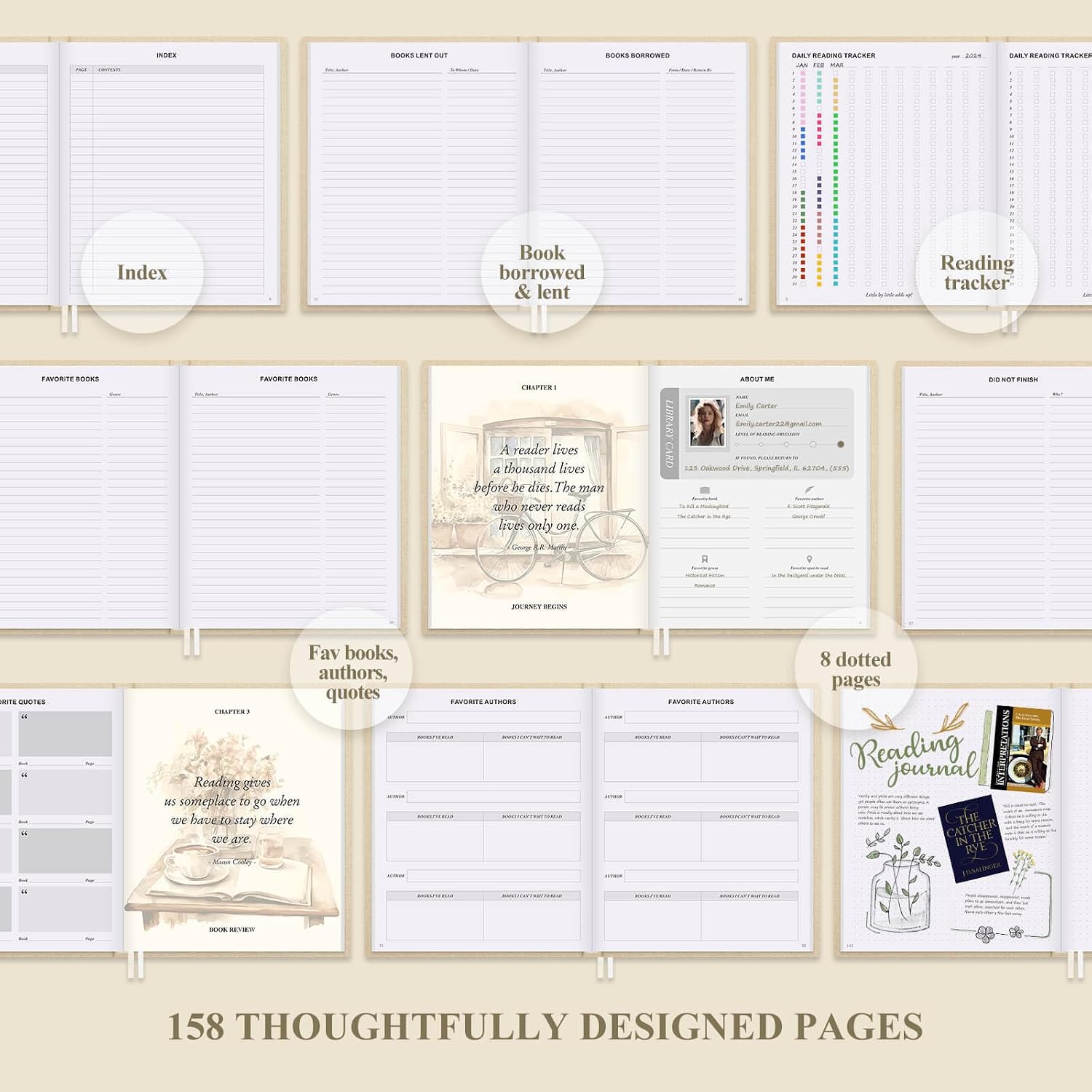 Thumbnail 4 de Lanpn YJRDRJB-GREEN Reading Journal, Linen Hardcover, 158 Pages, 52 Reviews