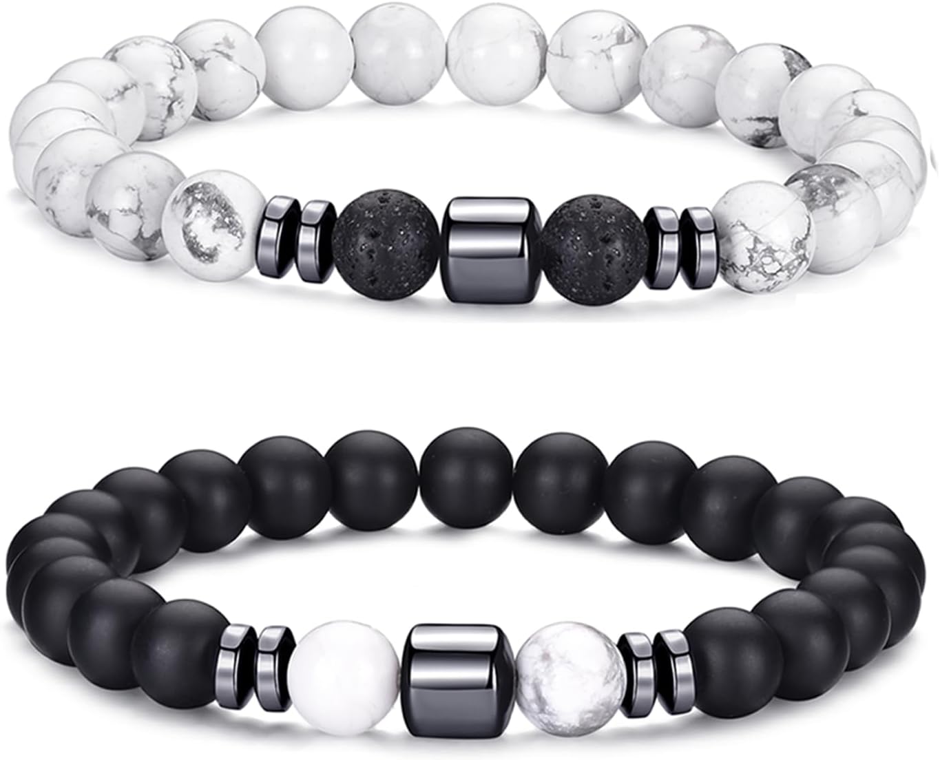 Detalle de RANKEEF Herren-Perlenarmband Set 8 mm Tigerauge & Lavastein – Unisex Stretch-Armband
