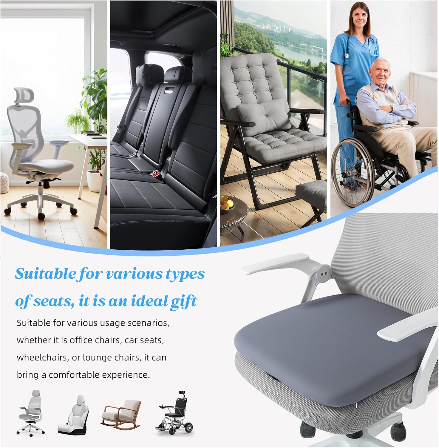 Thumbnail 4 de SheRest QYX-SPZD-HUI-XL X-Large Memory Foam Seat Cushion with Straps