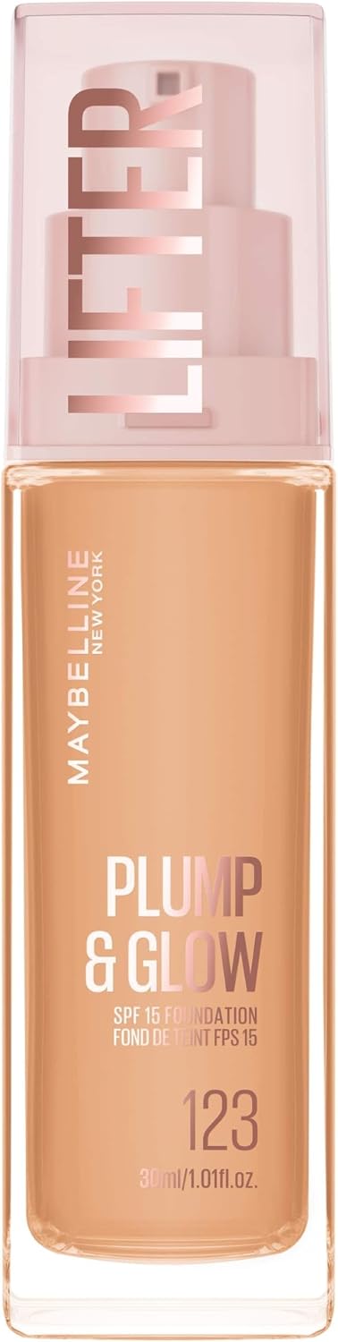 Detalle de Maybelline New York Lifter Plump and Glow Fondotinta illuminante tono 123, 30 ml