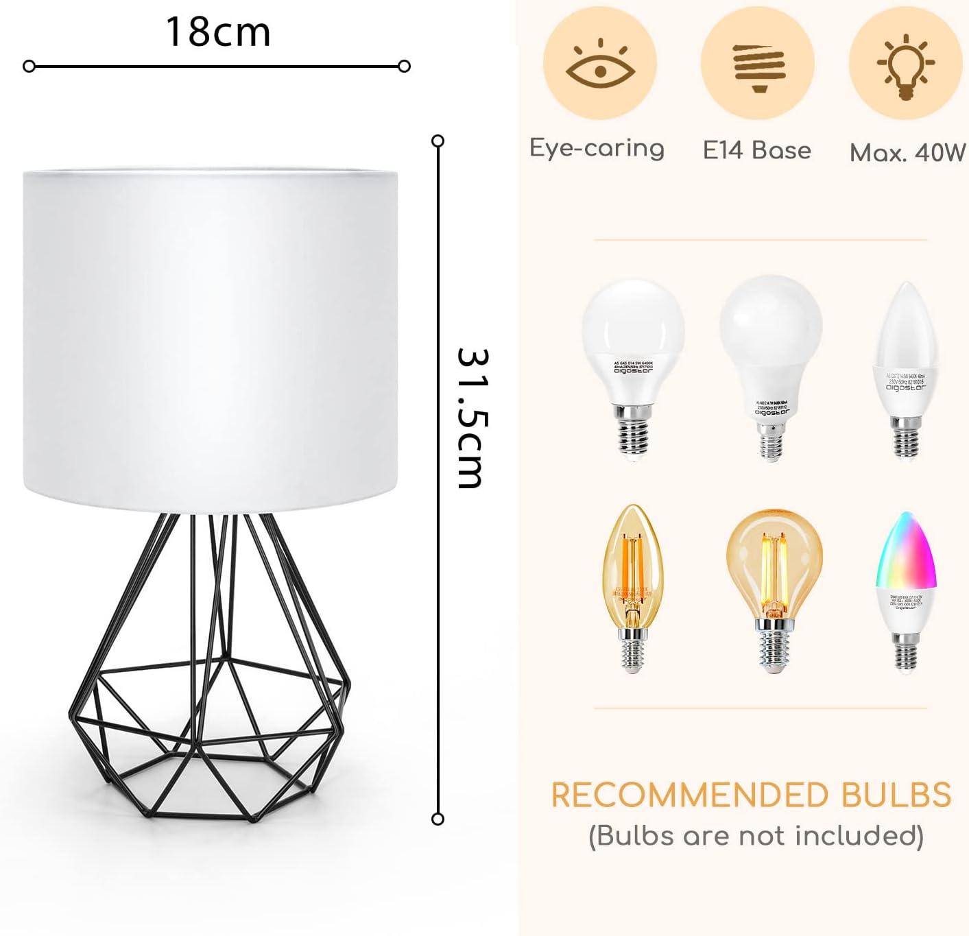 Thumbnail 3 de Aigostar lampada da tavolo stile industriale retrò con portalampada E14 e base in metallo