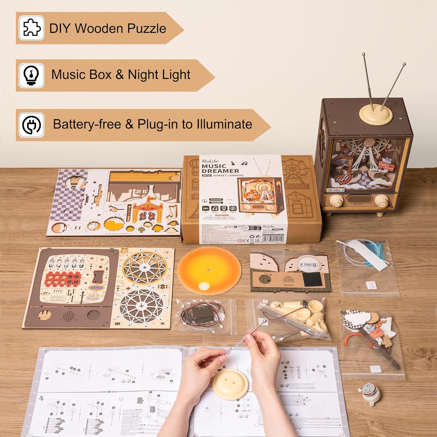 Thumbnail 3 de Rolife AMT01 – Puzzle 3D in legno con carillon e luci notturne a LED (174 pezzi)