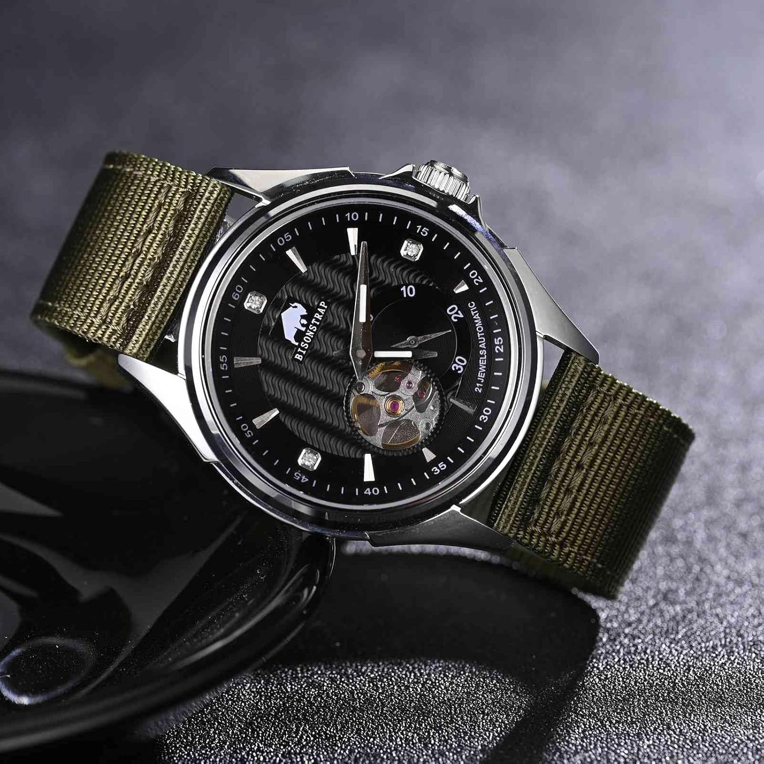 Detalle de BISONSTRAP Nylon Armband für Herren — Zweiteilig, Schnellverschluss, 18–22 mm