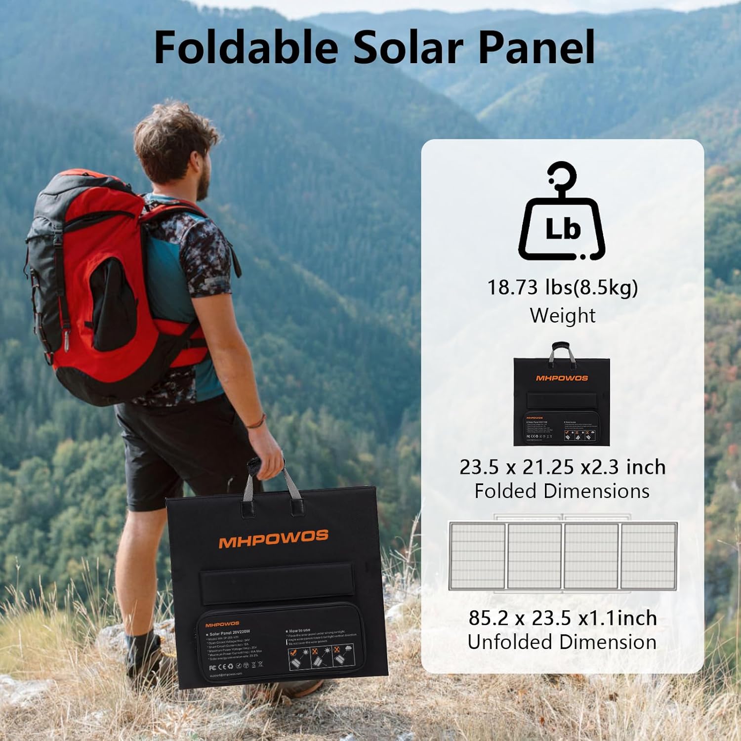 Detalle de MHPOWOS 220W Foldable Solar Panel 40V Monocrystalline