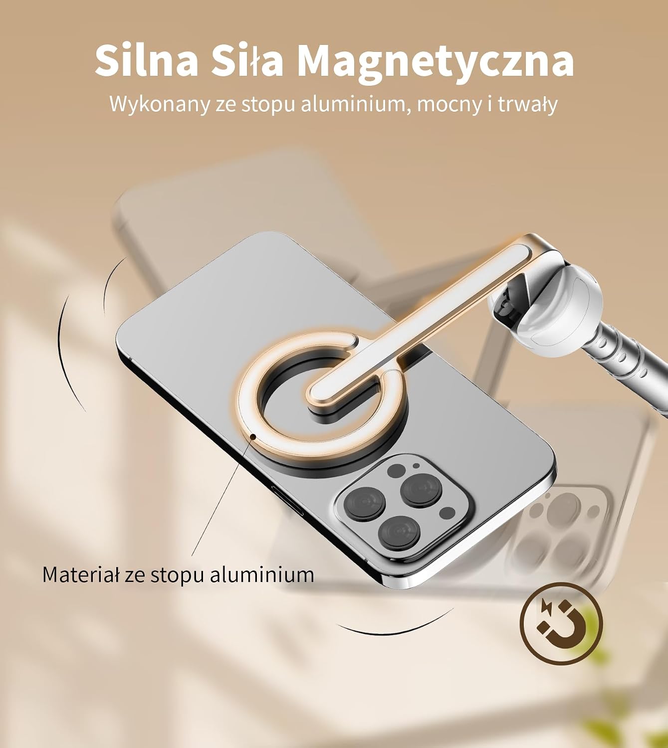 Detalle 2 de TONEOF CX609 magnetyczny statyw do selfie 173 cm, MagSafe, pilot, biały