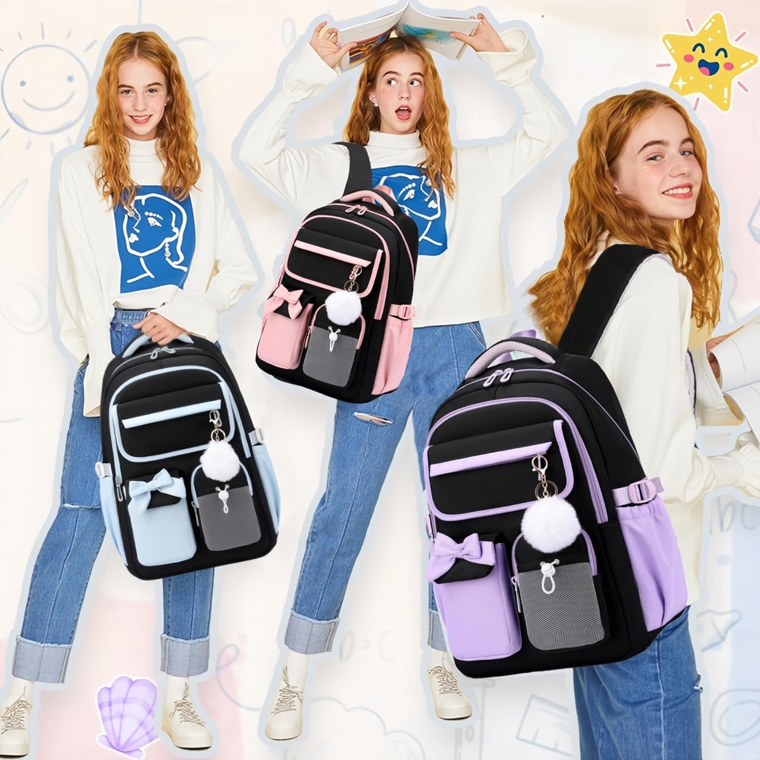Detalle de Bansusu Kids Backpack for Girls: A Well-Organised Lightweight School Bag