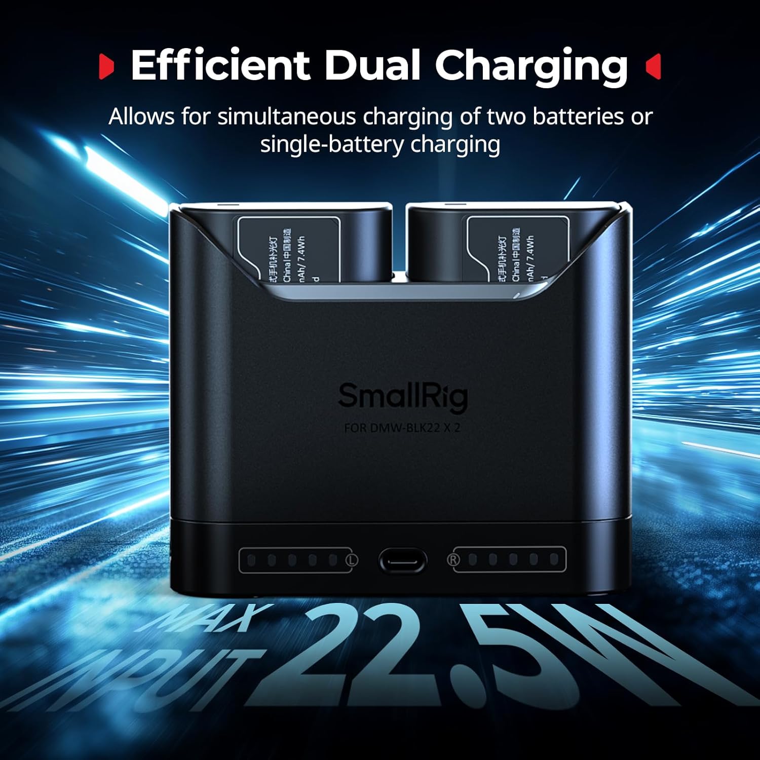 Detalle de SmallRig DMW-BLK22 Caricabatterie per Panasonic: ricarica rapida a doppio slot per GH, S e G series