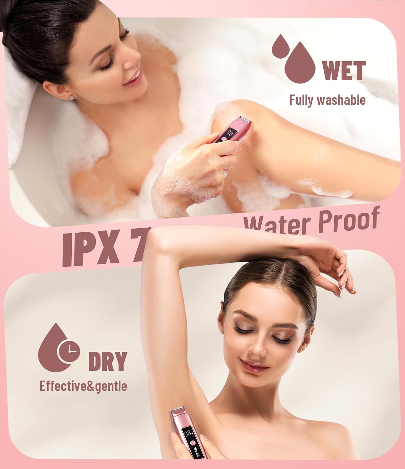 Thumbnail 3 de Dual Head Electric Bikini Trimmer for Women – IPX7 Waterproof with LED Display (Rococo Pink)