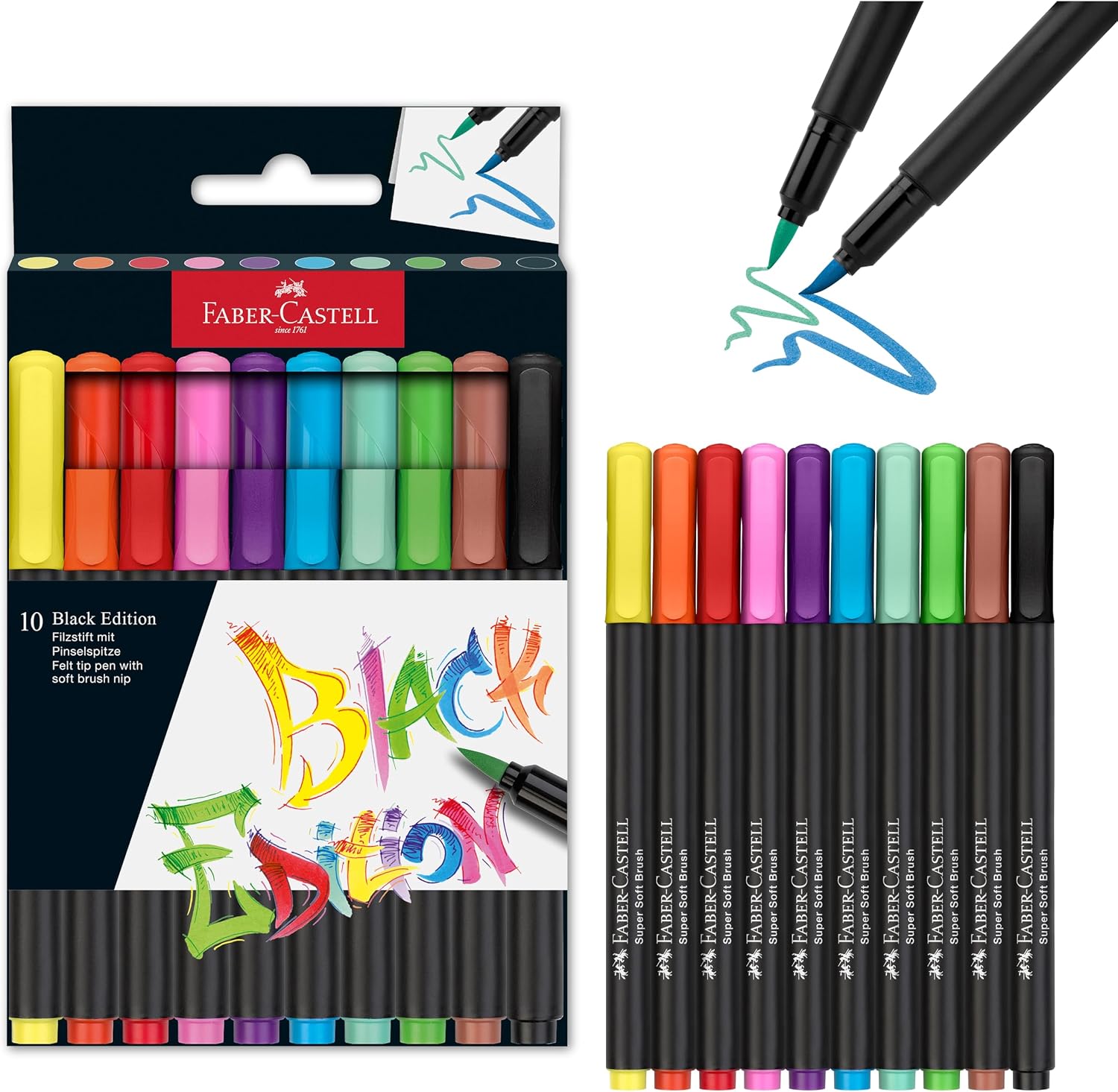 Detalle de Faber-Castell 116451 Black Edition – Set de 10 Feutres Coloriage Adultes et Aquarelle
