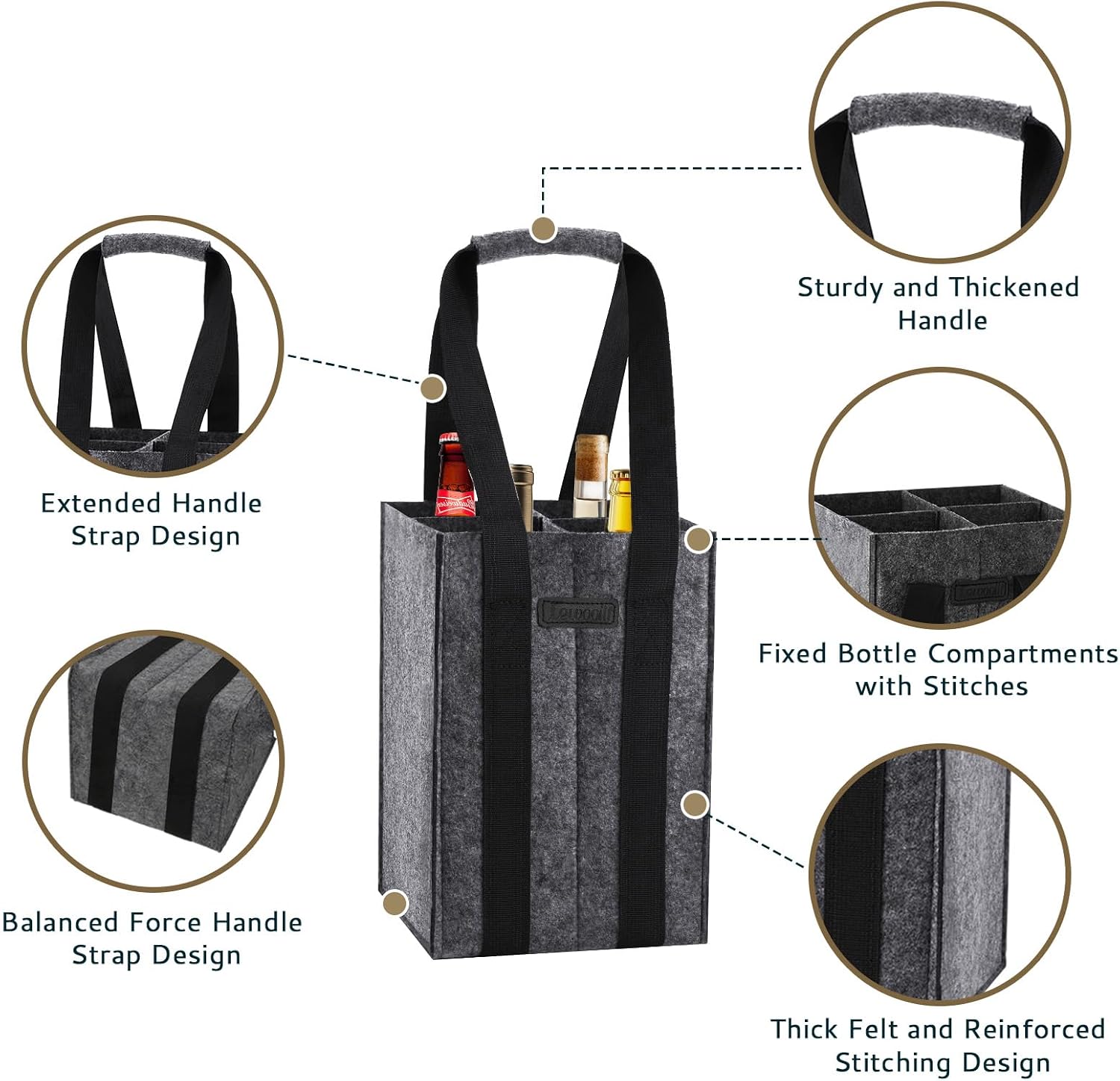 Thumbnail 1 de Lewooilt Reusable wine bottle bag 4 compartments