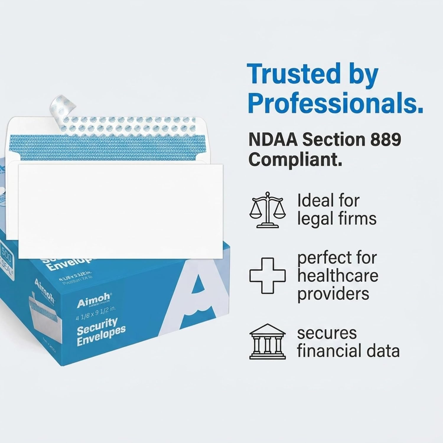 Detalle de Aimoh 500#10 Security Self Seal Mailing Envelopes - Windowless, 4-1/8 x 9-1/2, 24lb, 500 Ct