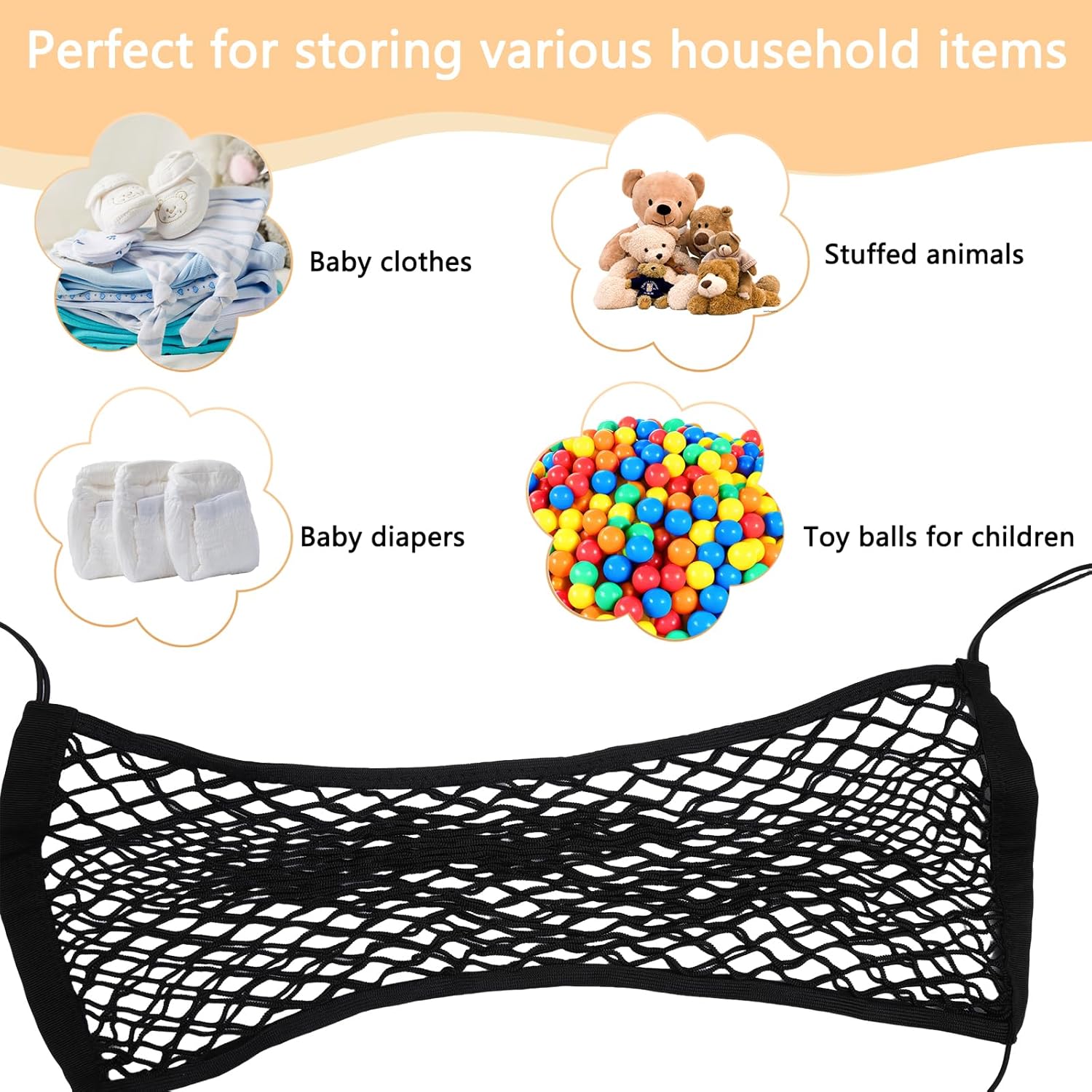 Thumbnail 2 de VOSSOT Bettseiten-Stofftier-Organizer mit Hängematte (70×30 cm) – Aufbewahrungsnetz fürs Kuscheltier