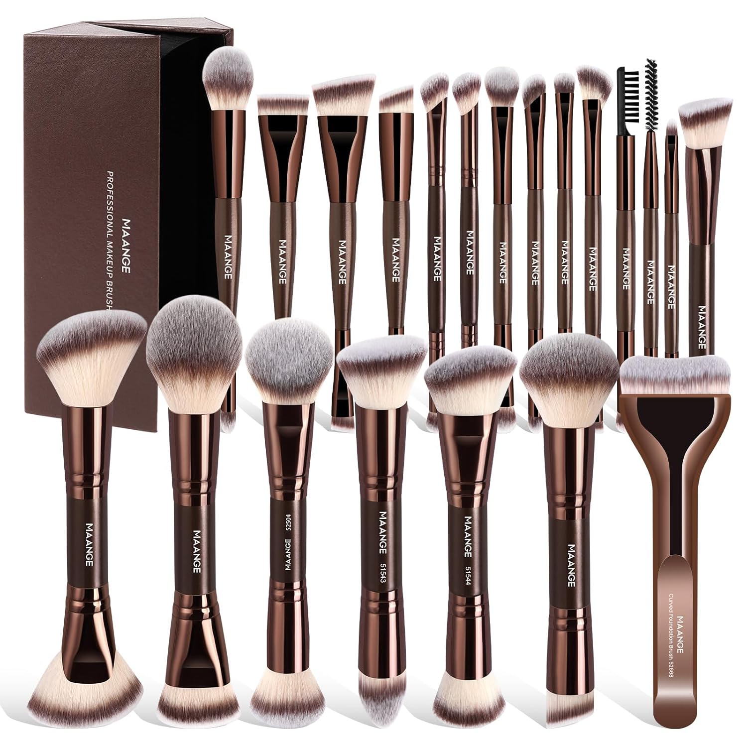 Detalle de MAANGE Make-up Pinselset 21-teilig mit Geschenkbox – 9 Gesichts- und 12 doppelseitige Augenpinsel
