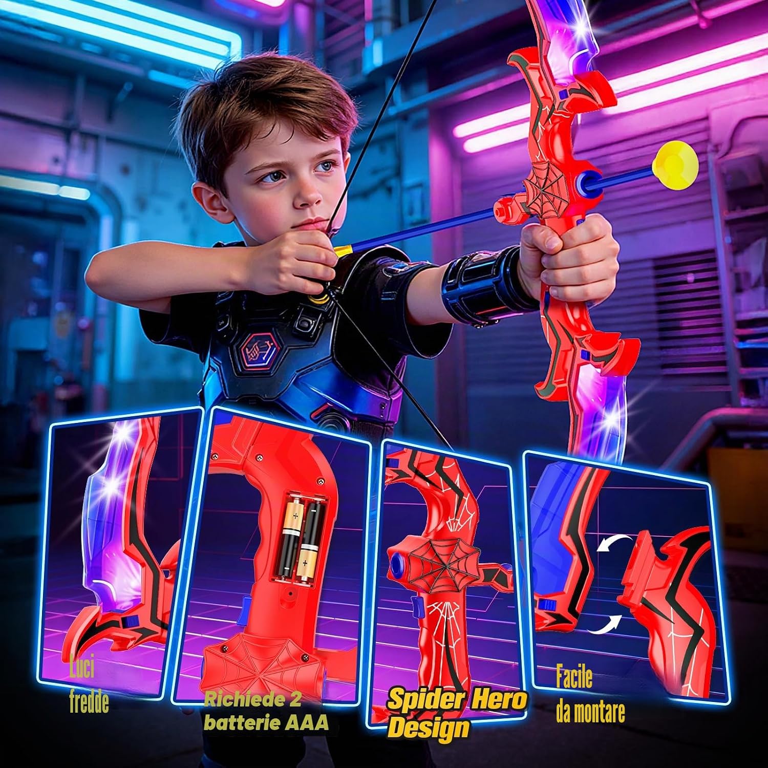 Detalle de Toyokid Archi e Frecce LED: set avventure per bambini 3–12 anni con bersaglio incluso
