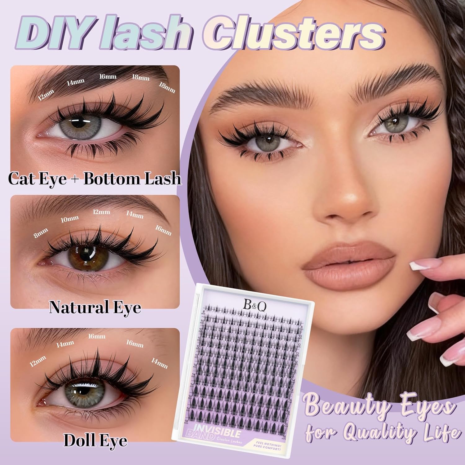 Thumbnail 2 de B&Q Fairy Lash Clusters: DIY Manga Lash Extensions for Home Use (144pcs, 0.3mm Invisible Band, Waterproof)