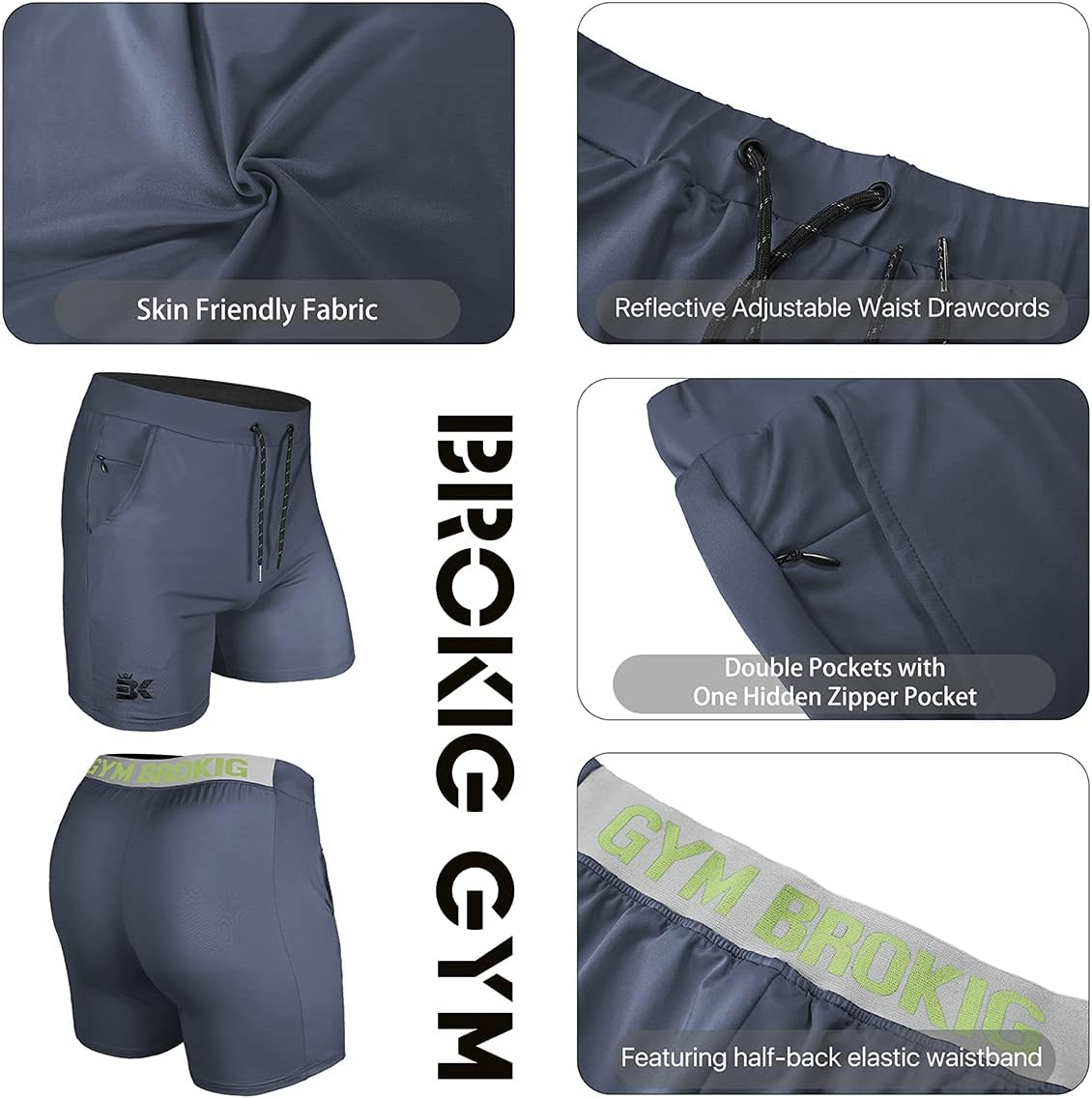 Thumbnail 4 de Mens stretch gym shorts with zip pocket