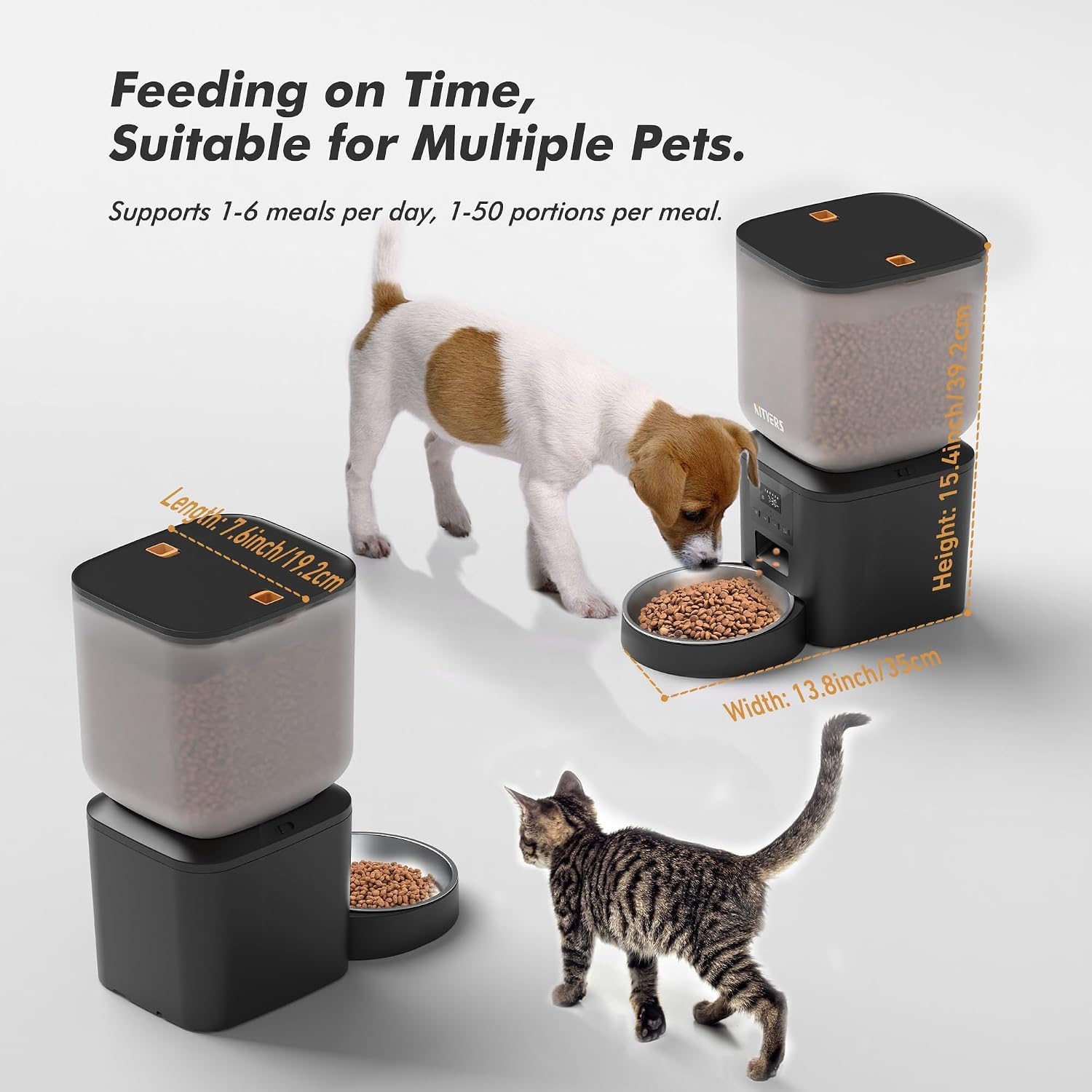 Detalle de Automatic Cat Feeder 8L Anti-Clog with Timer and Stainless Steel Bowl