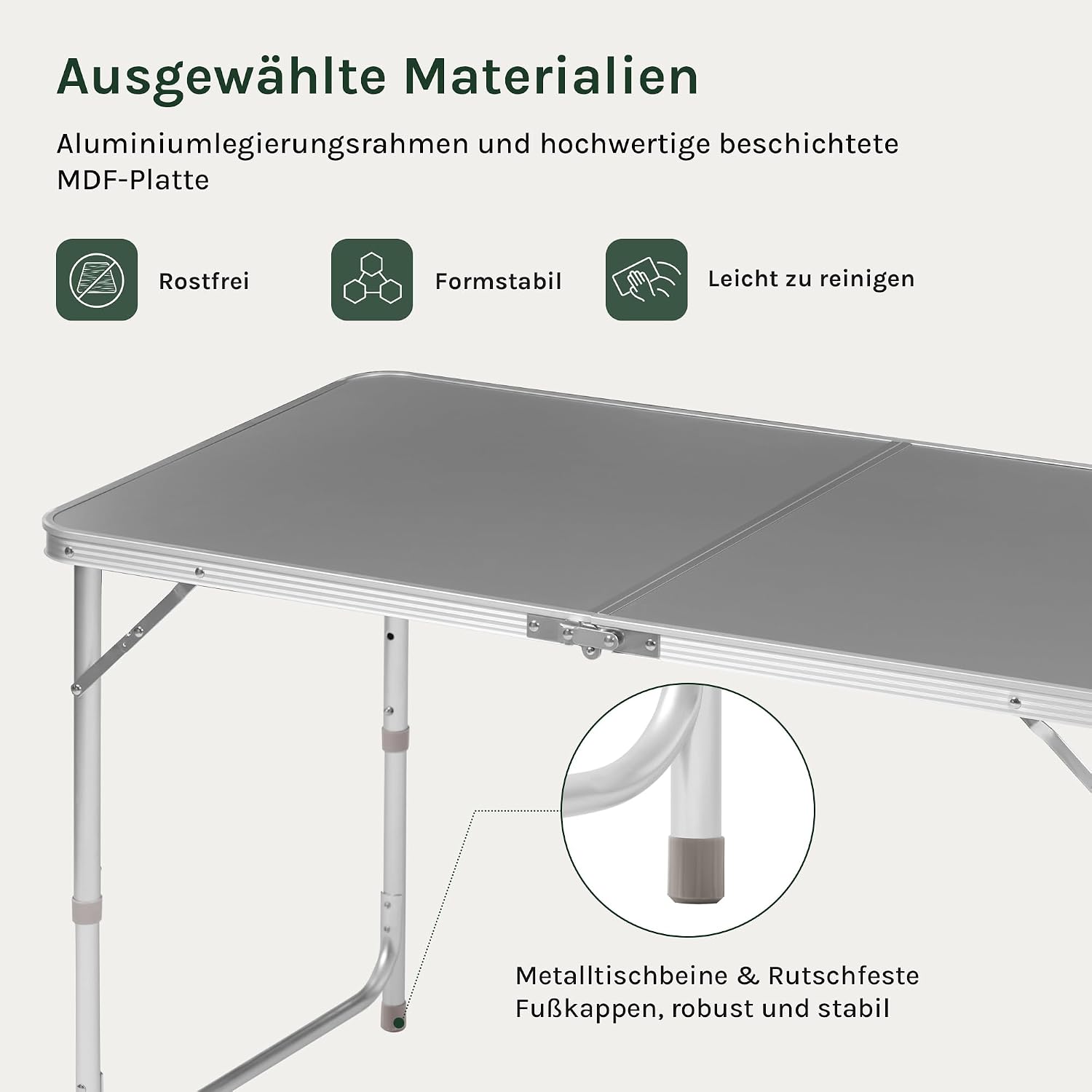 Detalle 2 de WOLTU Campingtisch Klapptisch 120x60 cm – höhenverstellbar, Aluminiumrahmen & MDF-Platte