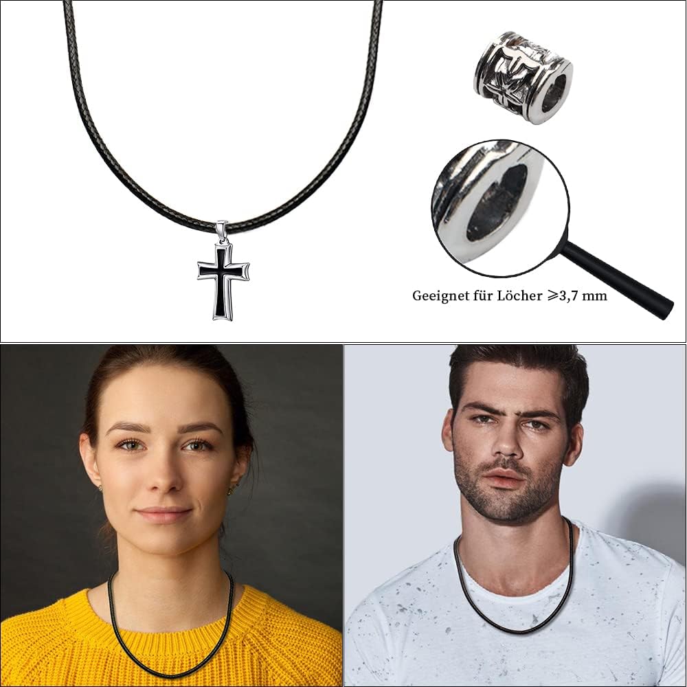 Thumbnail 2 de Viwind Lederkette 2,5 mm Geflochten, 925 Silber Verschluss – Unisex Halskette 45–60 cm