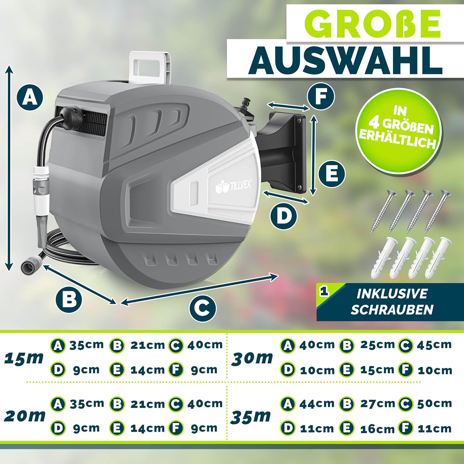 Thumbnail 2 de tillvex Avvolgitubo da Giardino 20+2 m con montaggio a parete e tubo automatico