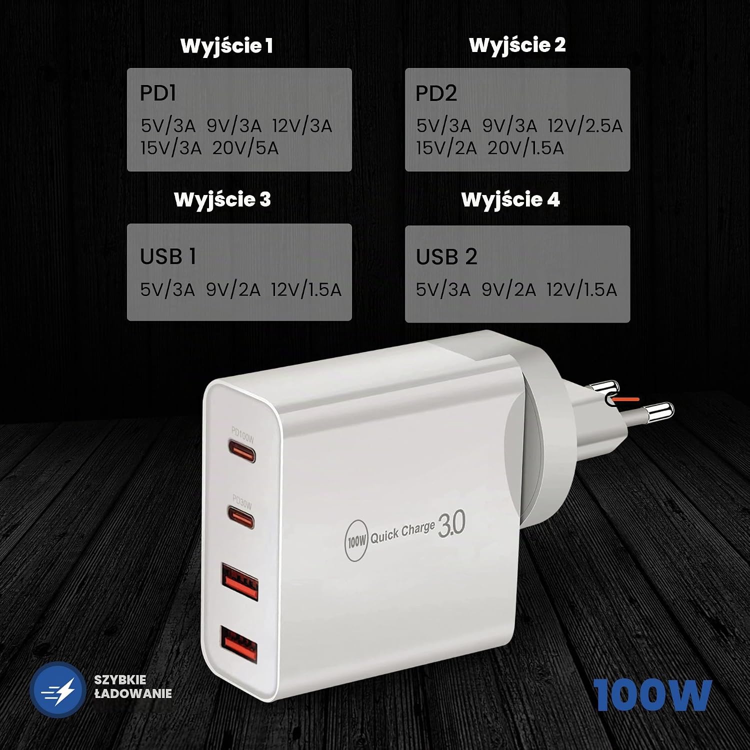 Thumbnail 2 de LEYF ładowarka USB-C 100 W, 4 porty, kabel USB-C 1 m