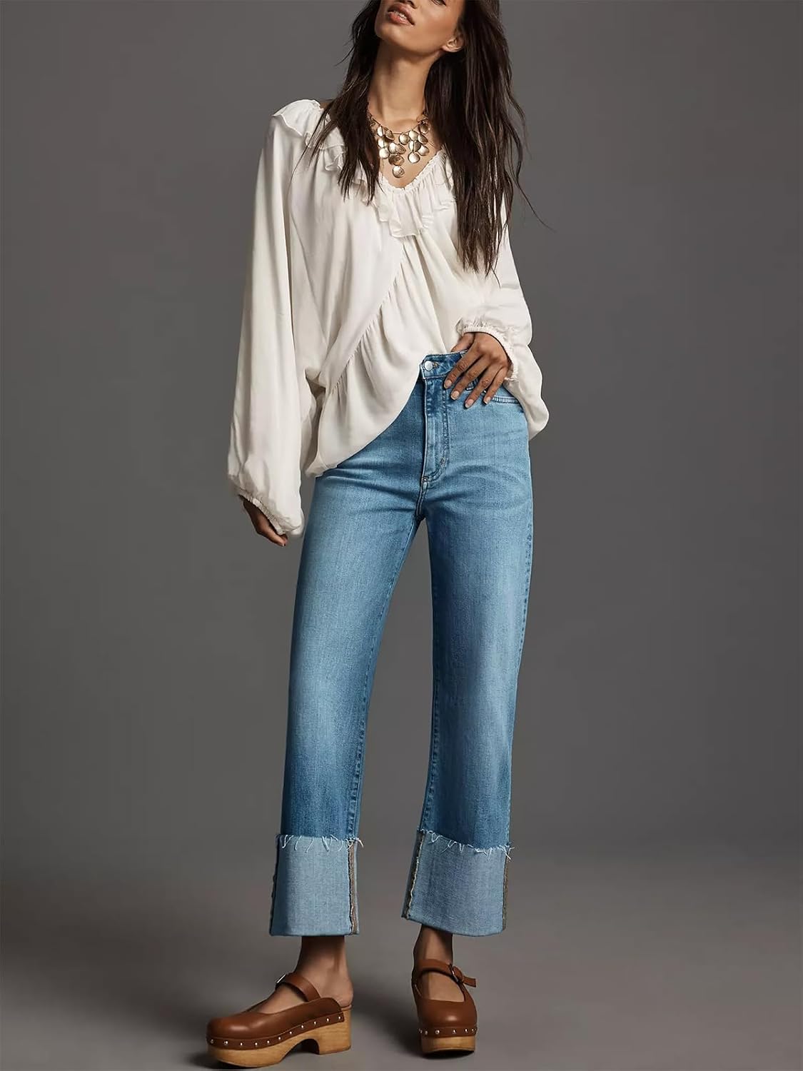 Detalle 2 de KUNMI womens wide leg jeans high waist