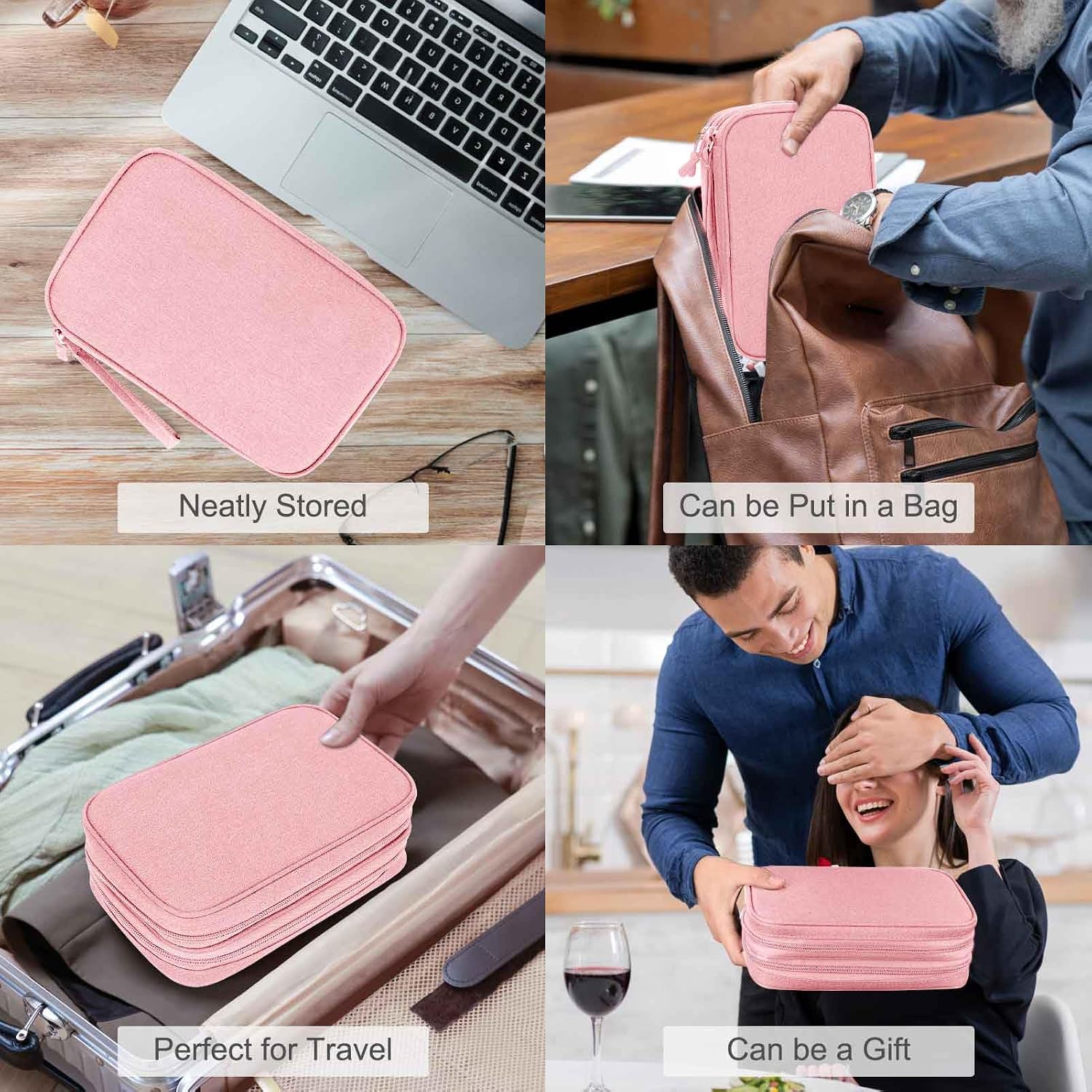 Thumbnail 6 de FYY Travel Cable Organiser 2-Layer Waterproof Electronics Storage Pouch (L-Pink)