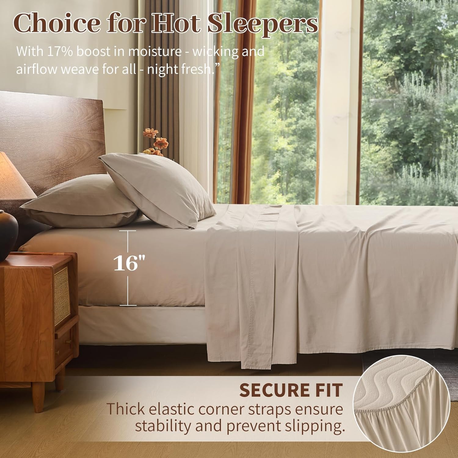 Thumbnail 3 de MEISHANG 100% French Pure Linen Sheets Queen Size (4-Piece Set) with 16" Deep Pocket