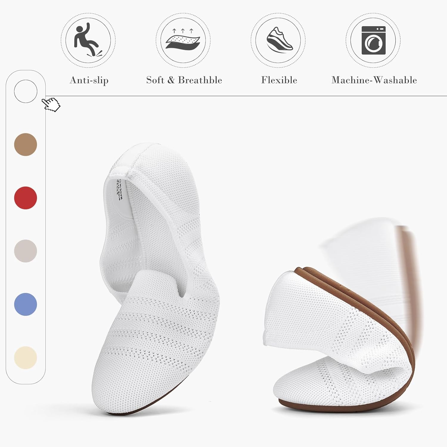 Detalle de Puxowe Damen Ballerina Slip On Strick – flache, bequeme Ballerinas mit runder Zehenform